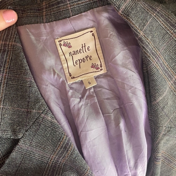 Nanette Lepore Gray Plaid Corset Style Fitted Blazer Jacket Size 6 - Picture 6 of 7